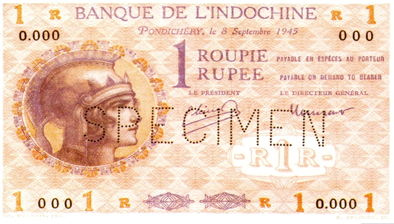 17-10 - Pondichery - billet 1 roupie 1945